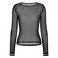 Sheer Mesh Long Sleeve Fitted Black Top