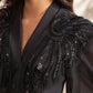 Rhinestone Jacquard V-Neck Puff Long Sleeve Embroidered Top Blouse