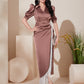 Puff Sleeve Fringe Trim Wrap Hem Tie Back Dress