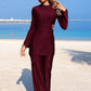 Burkini with Metal Buckle Decor n  Wide Leg pants Swimwear 2pc Set