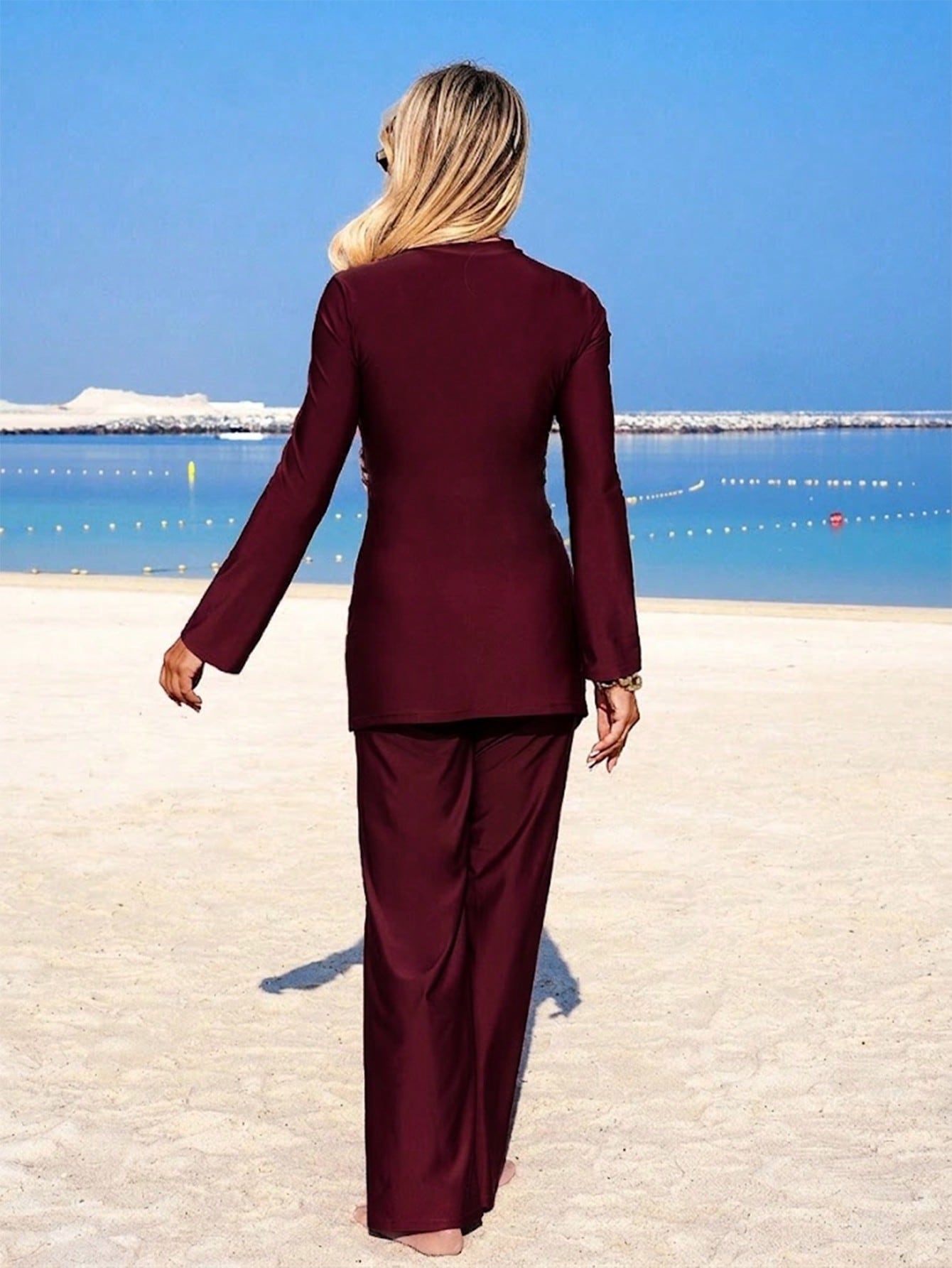 Burkini with Metal Buckle Decor n  Wide Leg pants Swimwear 2pc Set