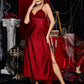 Faux Silk Halter Tie Side Slit Lace Trim Nightgown Burgundy Lingerie