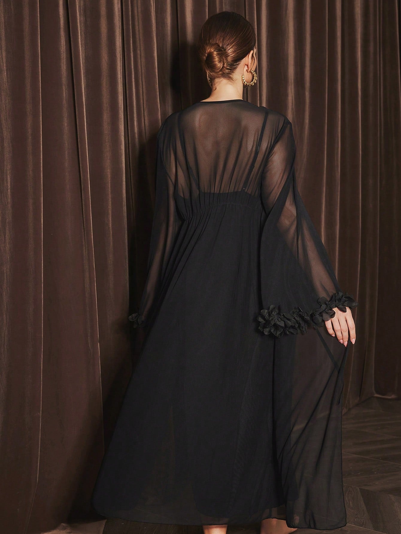 2 Pieces Set Ruffled Long Sleeve Top And Spaghetti Strap Dress Lingerie