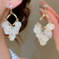 French Style White Petal Tassel Earrings
