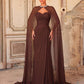 Coffee-Colored Ruched Flounce Fitted Mermaid Hem Evening Dress