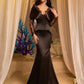 Lace Eyelash Satin Splice Asymmetric Collar Long Sleeve Sheer Mermaid Evening Dress