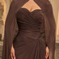 Coffee-Colored Ruched Flounce Fitted Mermaid Hem Evening Dress