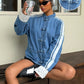 Striped Drop Shoulder Long Sleeve Zip-Up Jacket
