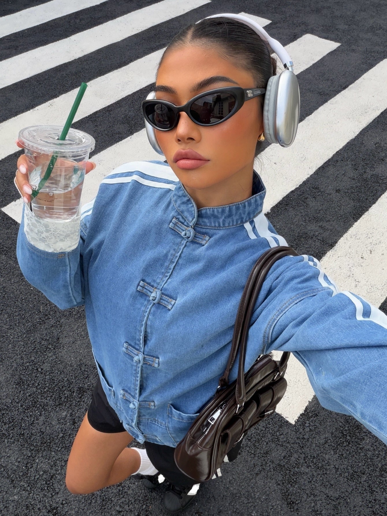 Striped Drop Shoulder Long Sleeve Zip-Up Jacket