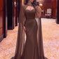 Coffee-Colored Ruched Flounce Fitted Mermaid Hem Evening Dress