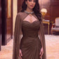 Coffee-Colored Ruched Flounce Fitted Mermaid Hem Evening Dress