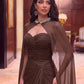 Coffee-Colored Ruched Flounce Fitted Mermaid Hem Evening Dress
