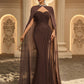Coffee-Colored Ruched Flounce Fitted Mermaid Hem Evening Dress