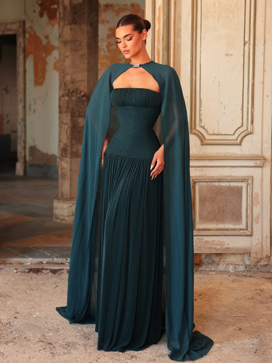 Ruched Bandeau Waist With Internal Boning Body Hugging Evening Dress