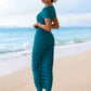 3pc Short Sleeve Top, Pants, Laser Cut Maxi Skirt Swimwear Set