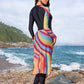 Splice Sleeve Print 3 PC Long Pants Mesh Skirt Swimwear Set