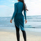 Color Block Patchwork One-Piece with Skirt Swimwear Set