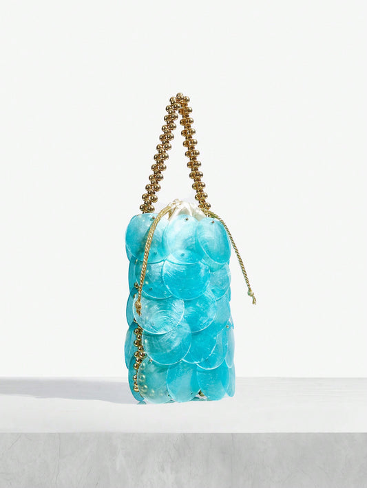 Minimalist Seashell Handmade Woven Gold Beaded Bag
