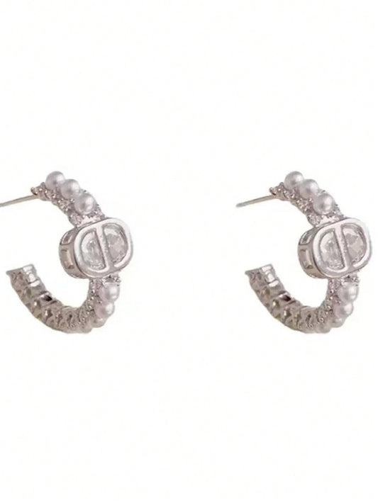 Luxury CD Pearl Hoop Earrings