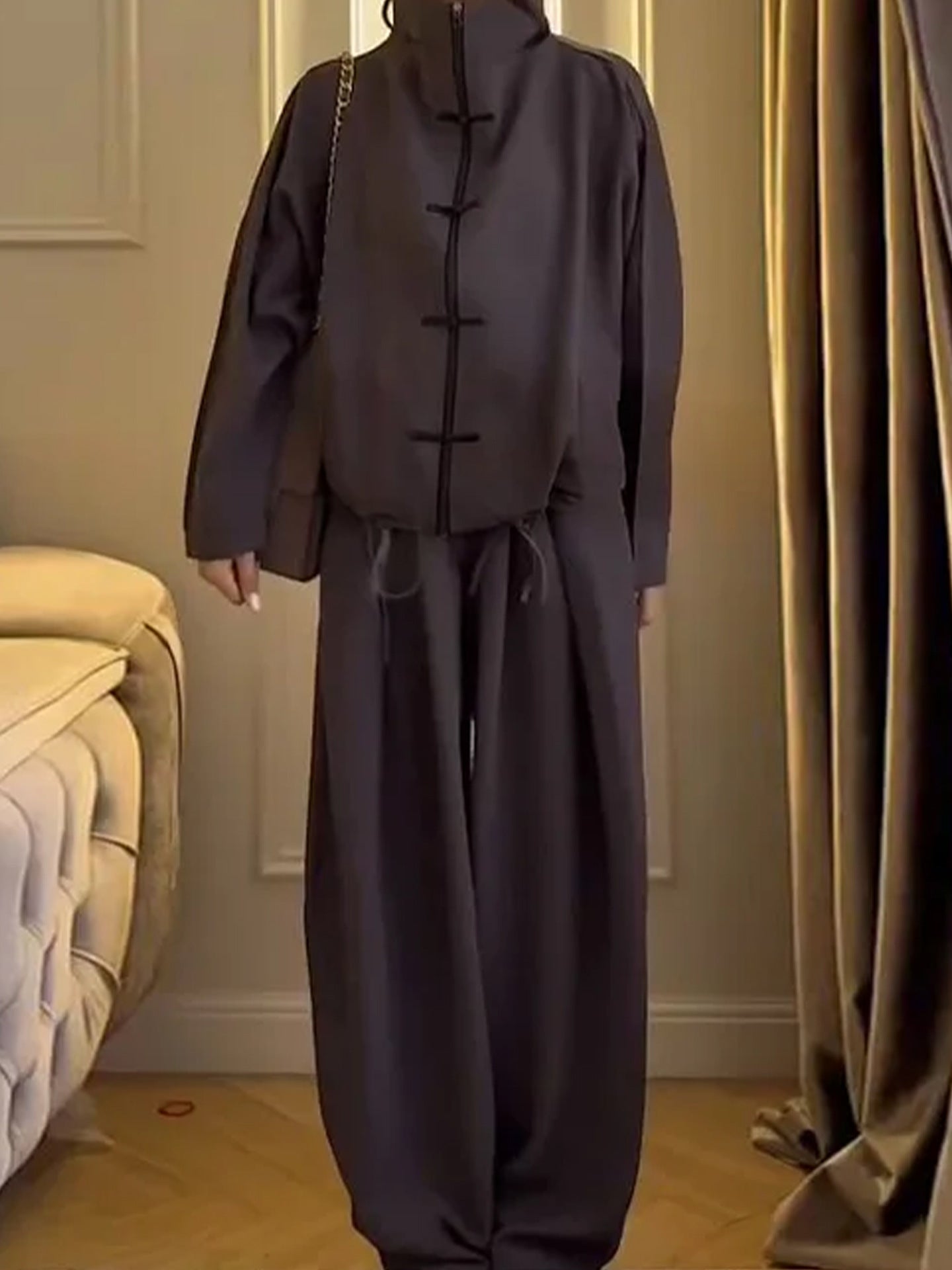 Casual two piece Long Trousers & coat Solid Set