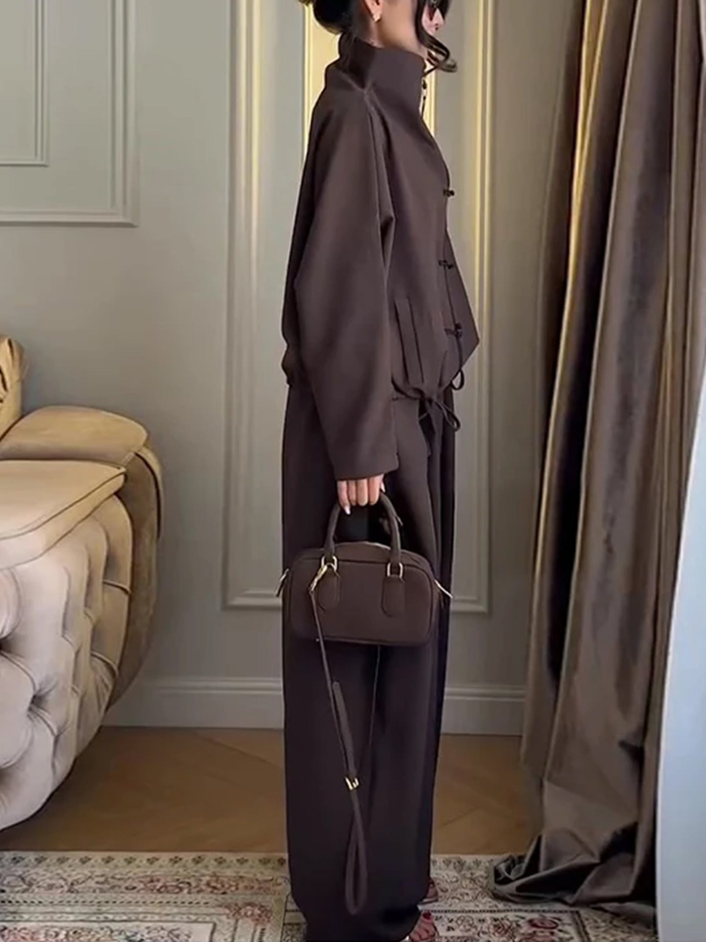 Casual two piece Long Trousers & coat Solid Set