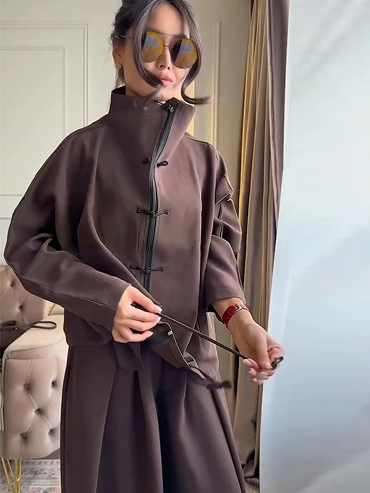 Casual two piece Long Trousers & coat Solid Set