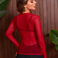 Sheer Mesh Long Sleeve Fitted Red Top