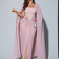 Plus Size Chiffon Lantern Sleeve Round Neck Diamond Decor Flowing Maxi Evening Dress