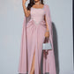 Plus Size Chiffon Lantern Sleeve Round Neck Diamond Decor Flowing Maxi Evening Dress