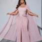 Plus Size Chiffon Lantern Sleeve Round Neck Diamond Decor Flowing Maxi Evening Dress