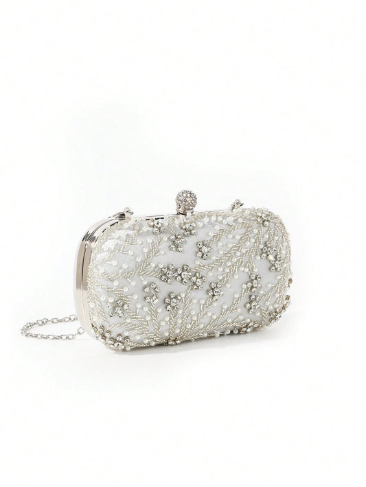 Elegant And Romantic Solid Color Pearl Beaded Evening Bag