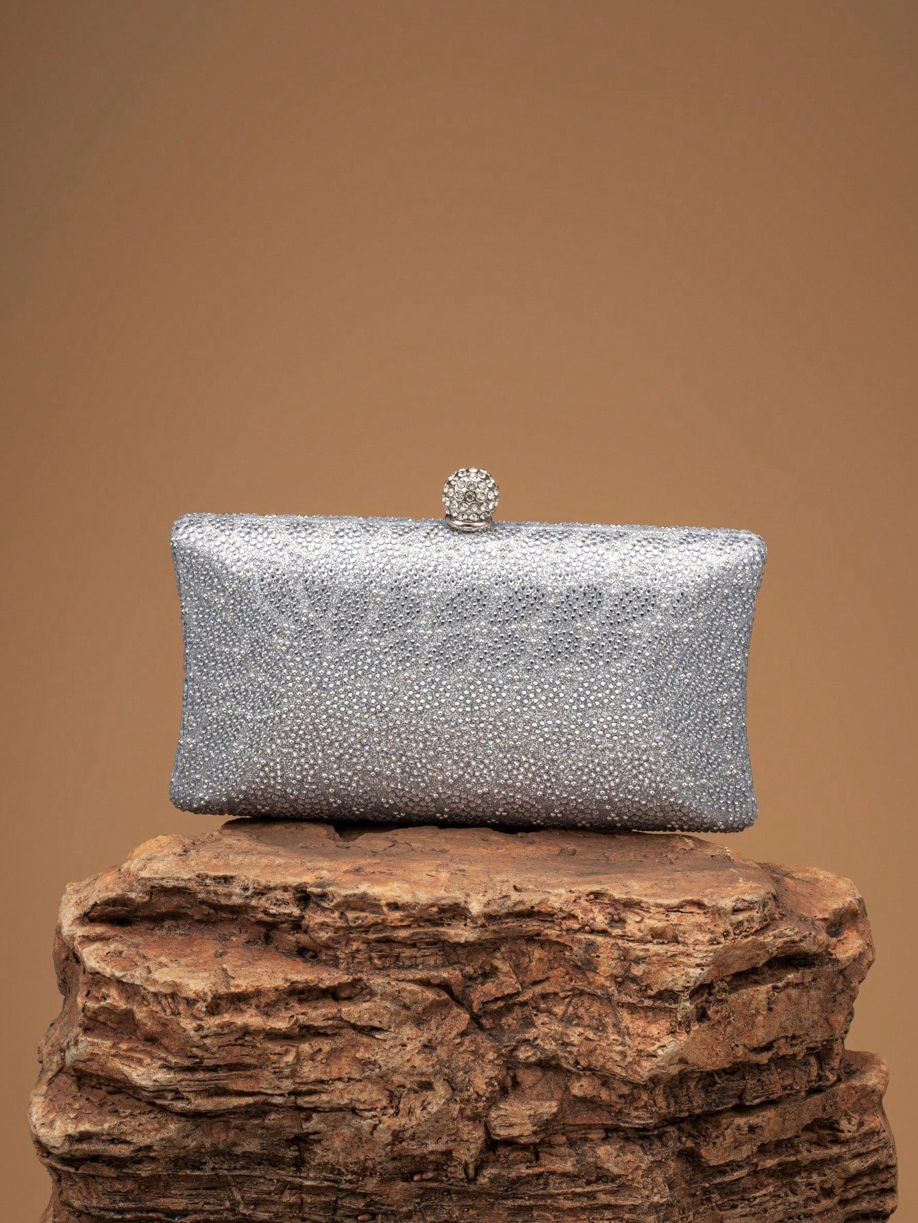 Silver Luxury Rhinestone Embellished Clutch Bag