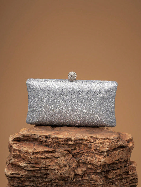 Silver Luxury Rhinestone Embellished Clutch Bag
