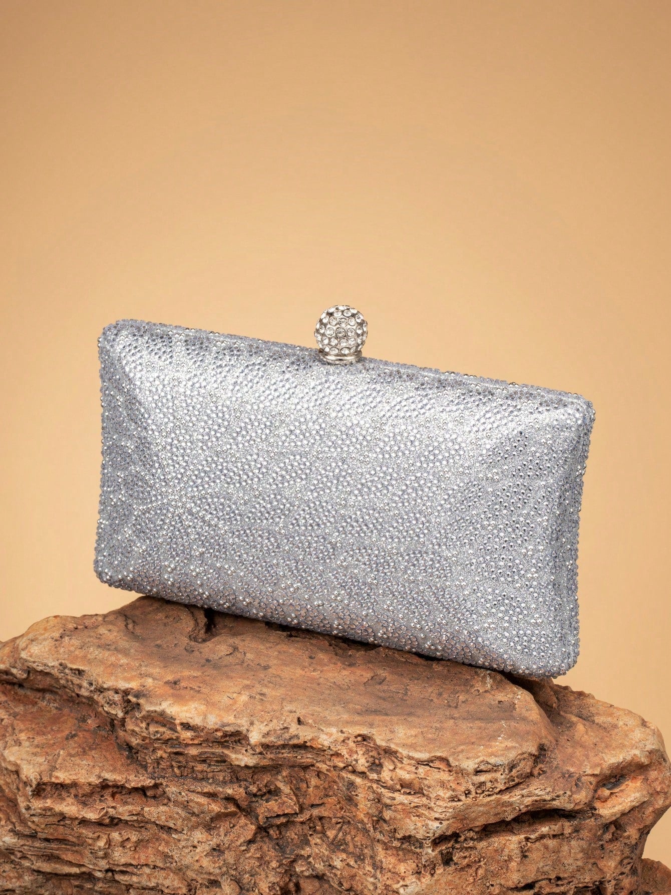Silver Luxury Rhinestone Embellished Clutch Bag