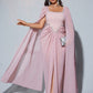 Plus Size Chiffon Lantern Sleeve Round Neck Diamond Decor Flowing Maxi Evening Dress