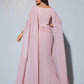 Plus Size Chiffon Lantern Sleeve Round Neck Diamond Decor Flowing Maxi Evening Dress