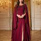 Round Neck Cape Sleeve Ruched Waist Slim Fit Dress With Handcraft Beading Evening Dress