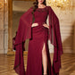 Round Neck Cape Sleeve Ruched Waist Slim Fit Dress With Handcraft Beading Evening Dress