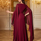 Round Neck Cape Sleeve Ruched Waist Slim Fit Dress With Handcraft Beading Evening Dress