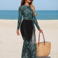 Printed Long Sleeve Top With Drawstring Waist Maxi Skirt And Skinny Pants Modest Swimsuit Set