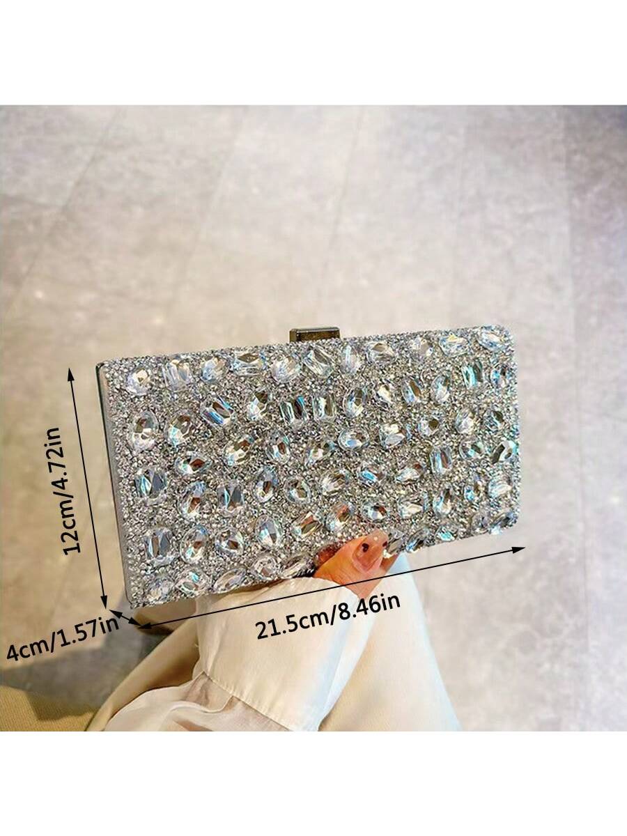 Rhinestone Shiny Silver Clutch Bag