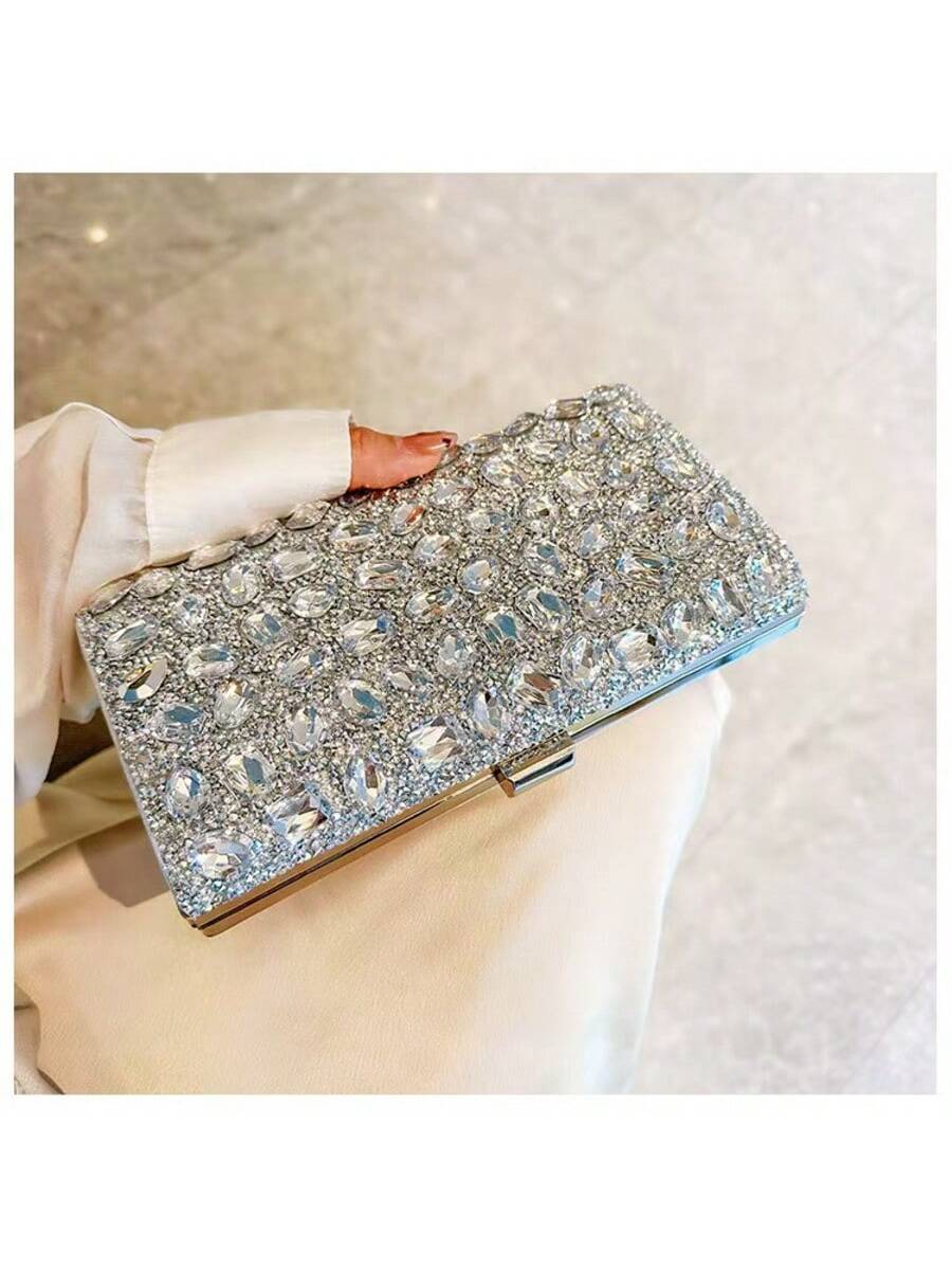 Rhinestone Shiny Silver Clutch Bag