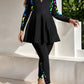 Plus Size Color Block Long Sleeve Summer Burkini Swimwear