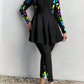 Plus Size Color Block Long Sleeve Summer Burkini Swimwear