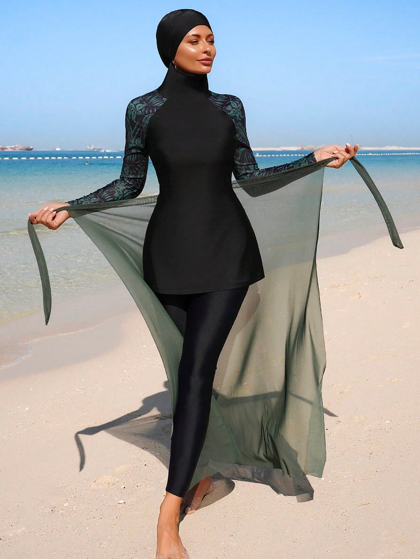 Tropical Print Patchwork Burkini Set