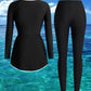 Black With White Trim V-Cut Flared Skirt & Front Zipper Pants Swimwear Set