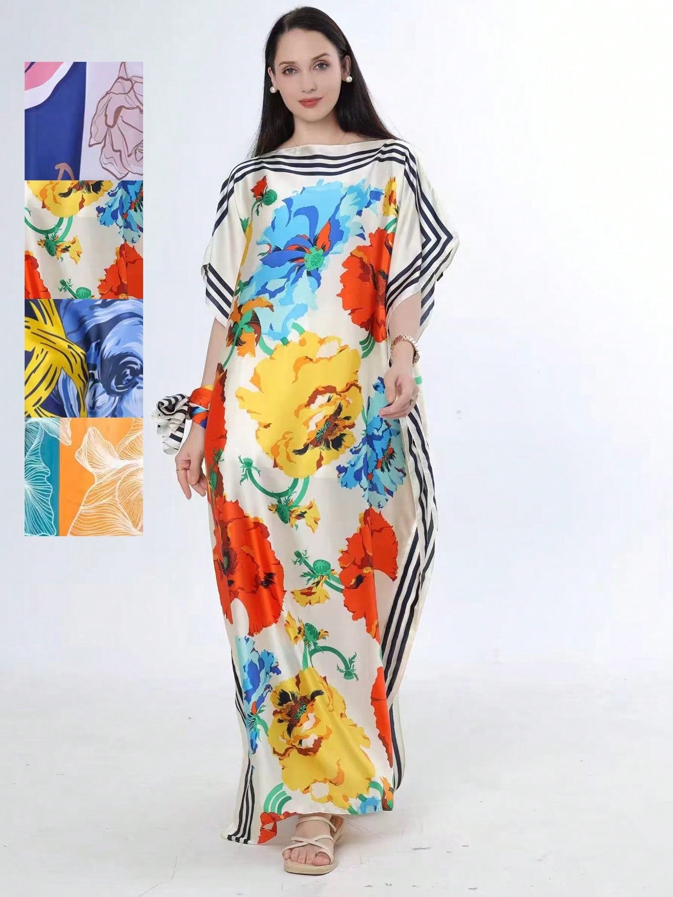 Faux Silk Kimono Maxi Robe Kaftan