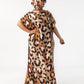 Leopard Print Silk-Like Casual Robe Vacation Kaftan with Scarve