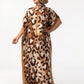 Leopard Print Silk-Like Casual Robe Vacation Kaftan with Scarve