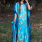 Blue Silk-Like Casual Robe Vacation Kaftan with Scarve